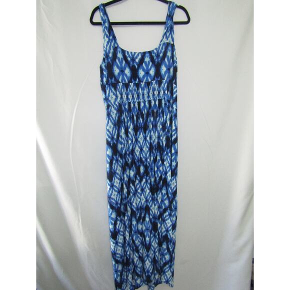 Blue Floral Maxi Dress sz 16W Boho Geometric Cruise Flowy Preppy Y2K Romantic - Picture 3 of 8
